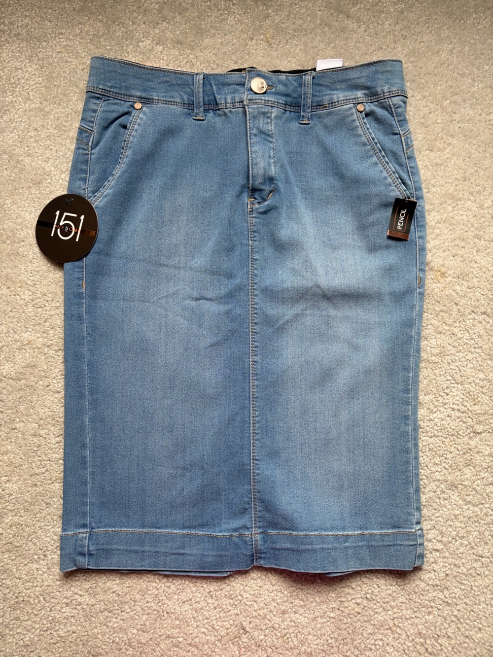 Light Blue Denim Pencil Skirt - Size:Small